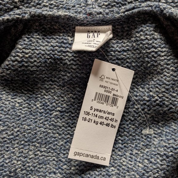 NWT Toddler Boy (5T) - GAP Navy Marl Hooded Zip Up Sweater - Picture 5 of 6